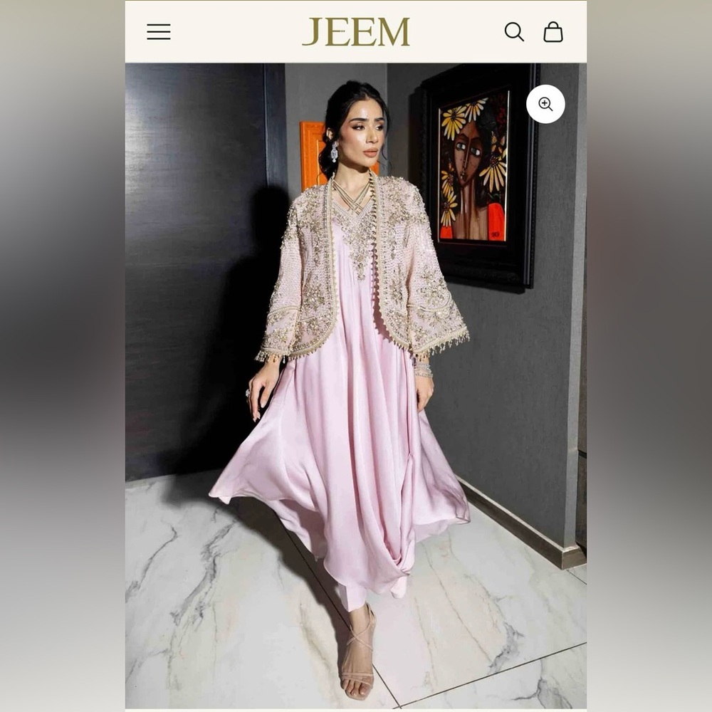 Pakistani JEEM Pink Dress with Gold Embellished Jacket